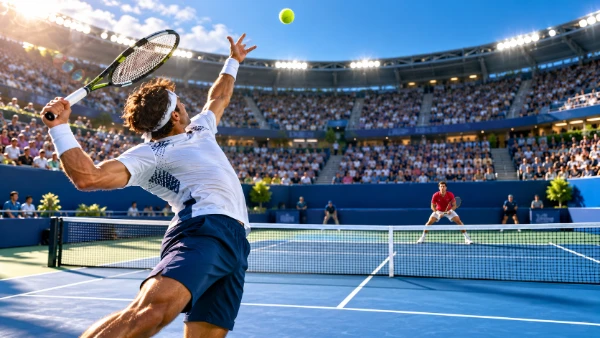 Player serving tennis ball